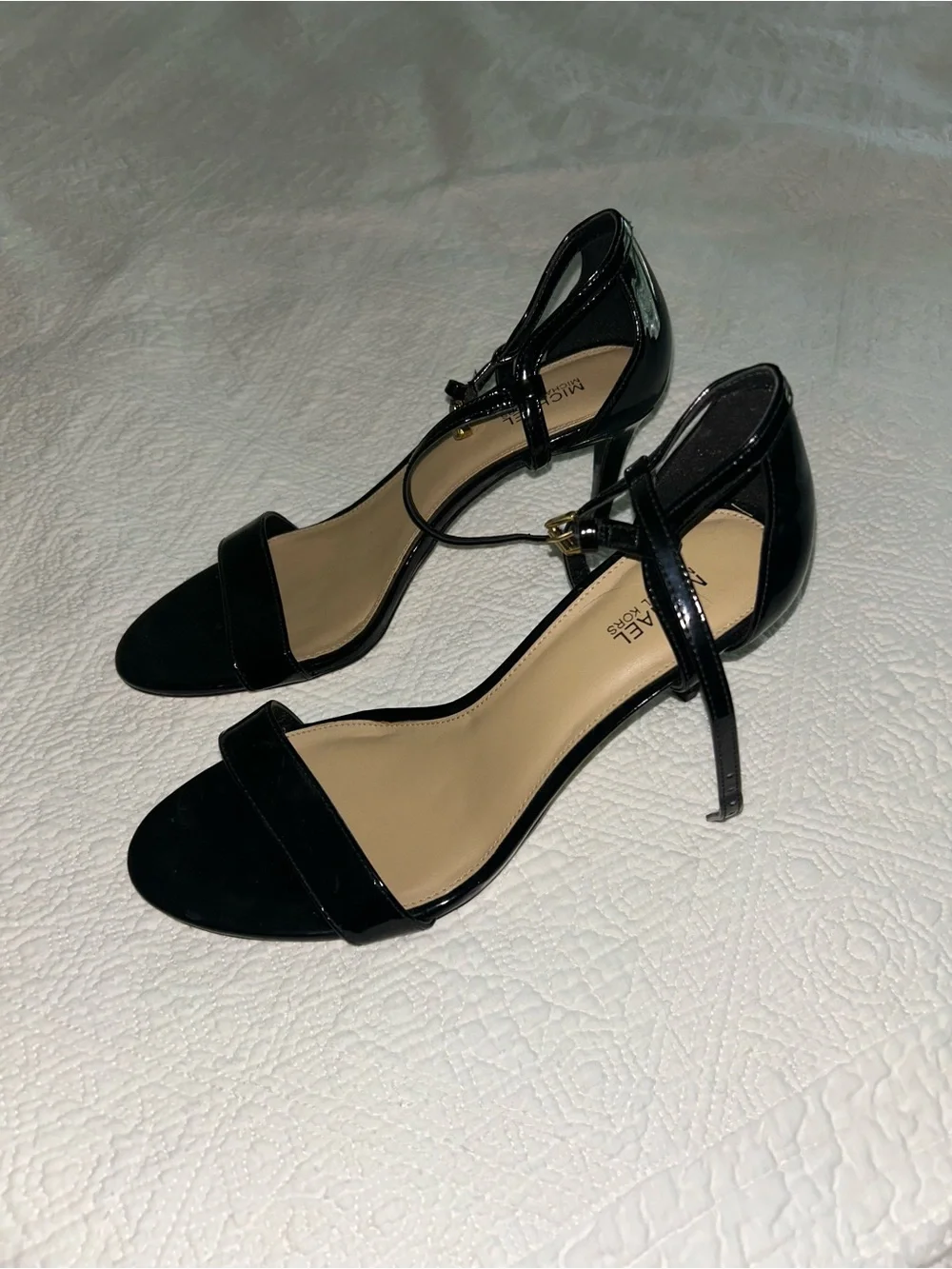 Michael Kors Black Patent Strap Open-Toe Heels